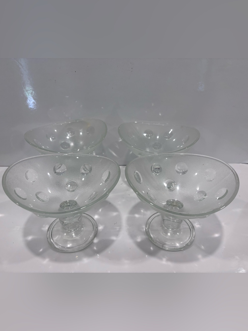 Vintage Frosted Glass Coin Dot Pedestal Sherbet Dessert Cups – Set of 4